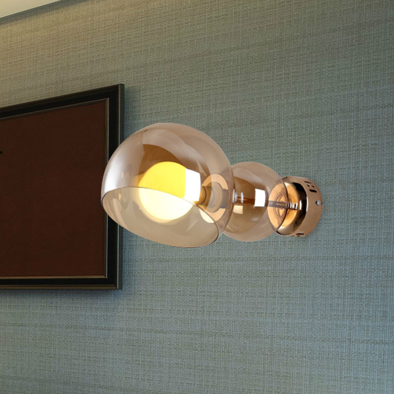BowLift | 1 Head Bedroom Wall Lamp Postmodern Brass Wall Lighting with Dome Clear/Amber Glass Shade