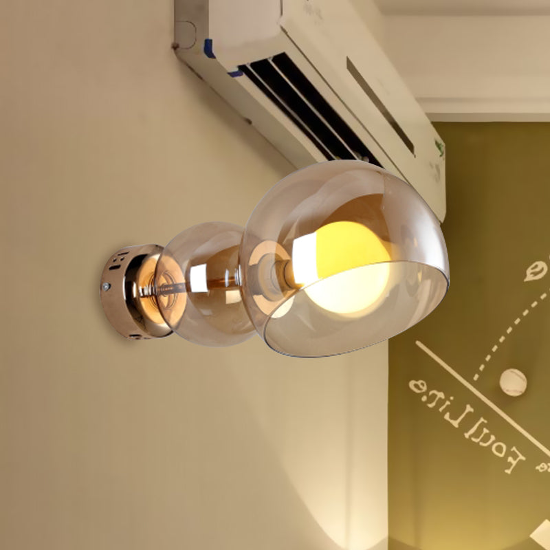 BowLift | 1 Head Bedroom Wall Lamp Postmodern Brass Wall Lighting with Dome Clear/Amber Glass Shade
