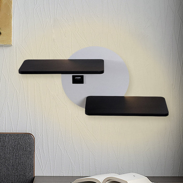 BowLift | Rectangular Panel Bed Side Wall Mount Metal LED Modern Wall Light in Black and White with USB Port
