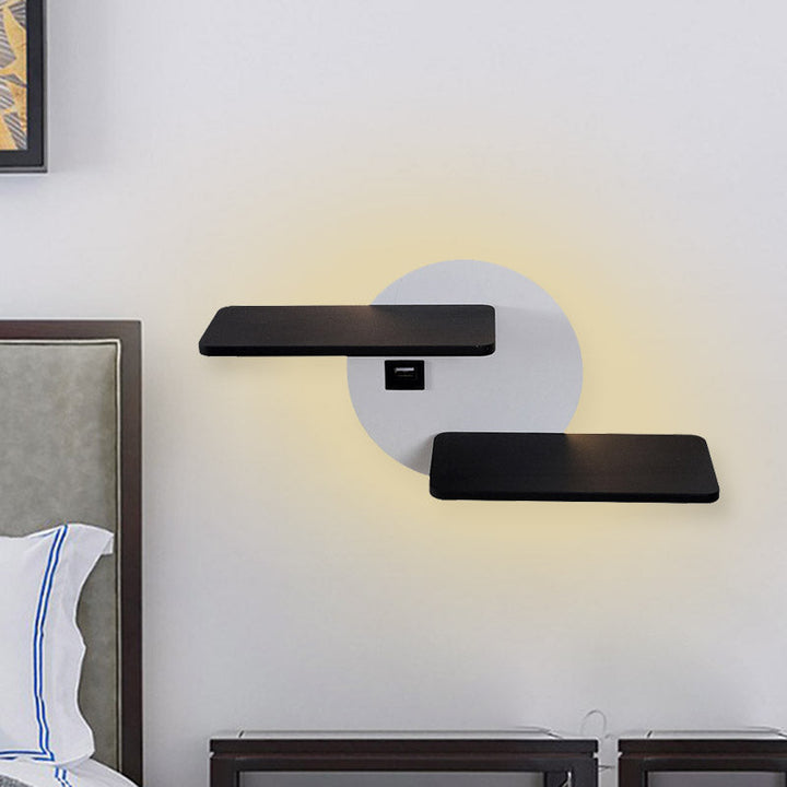 BowLift | Rectangular Panel Bed Side Wall Mount Metal LED Modern Wall Light in Black and White with USB Port