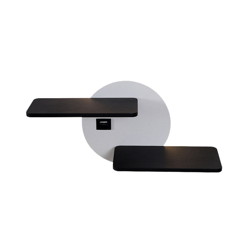 BowLift | Rectangular Panel Bed Side Wall Mount Metal LED Modern Wall Light in Black and White with USB Port