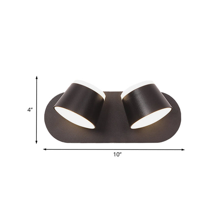 BowLift | Black Finish Drum Wall Lamp Modernist 2 Lights Metallic LED Adjustable Wall Mount Fixture