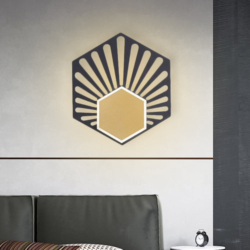 BowLift | Hexagon Wall-Mounted Light Modernist Metallic LED Nightstand Wall Lamp in Black with Fan Design, 8