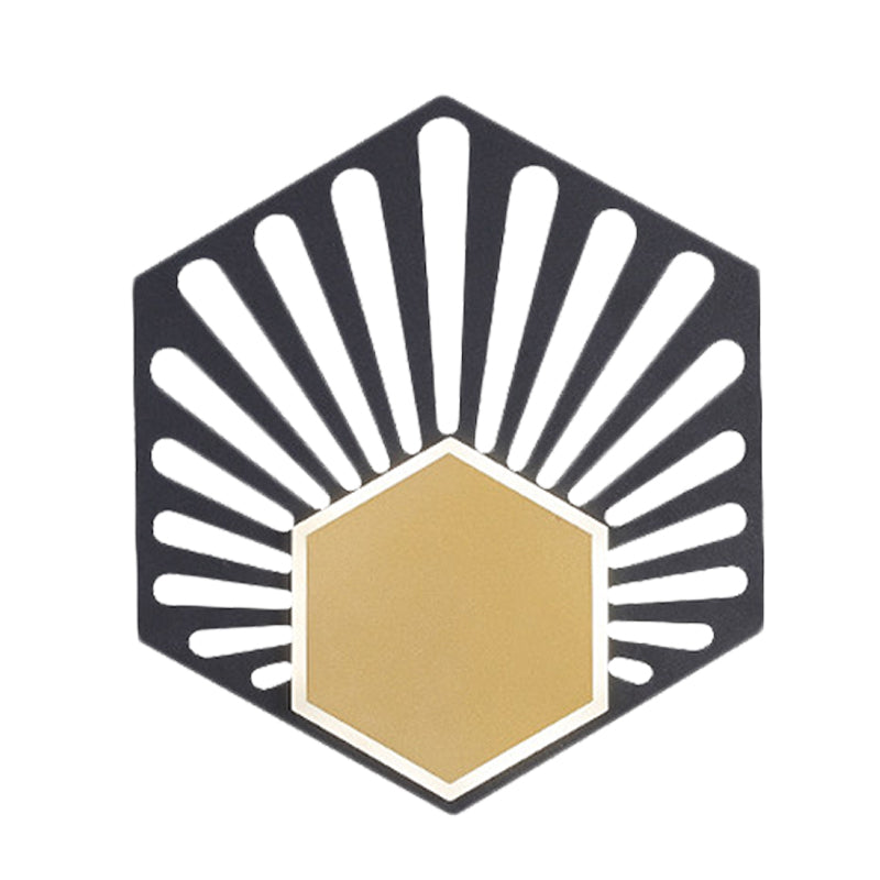 BowLift | Hexagon Wall-Mounted Light Modernist Metallic LED Nightstand Wall Lamp in Black with Fan Design, 8"/10" Wide