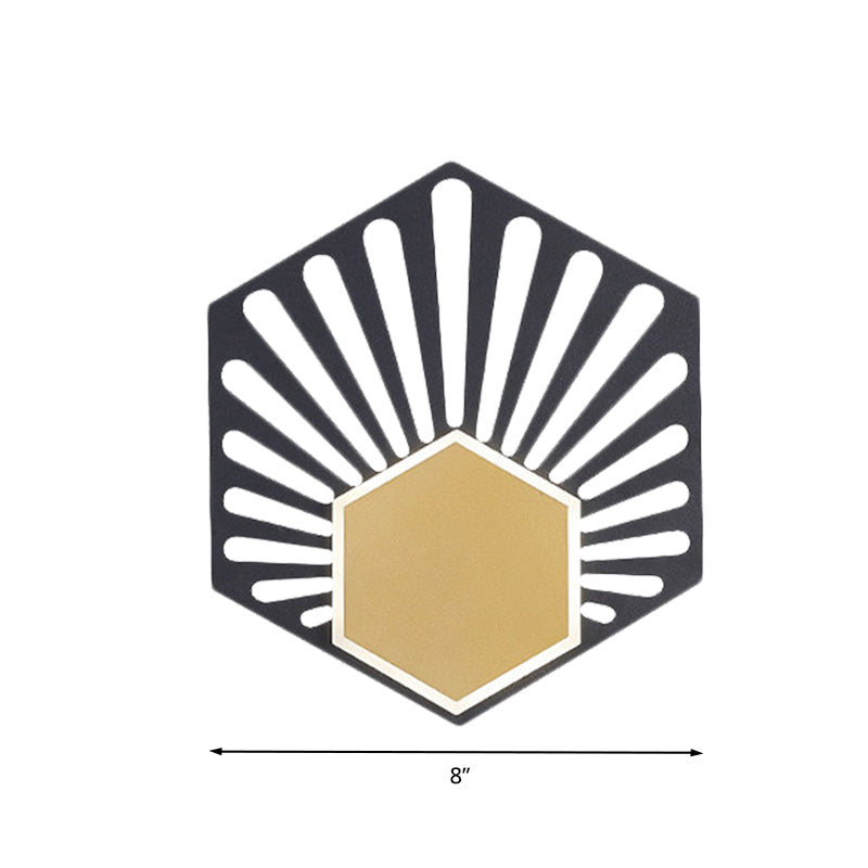 BowLift | Hexagon Wall-Mounted Light Modernist Metallic LED Nightstand Wall Lamp in Black with Fan Design, 8"/10" Wide