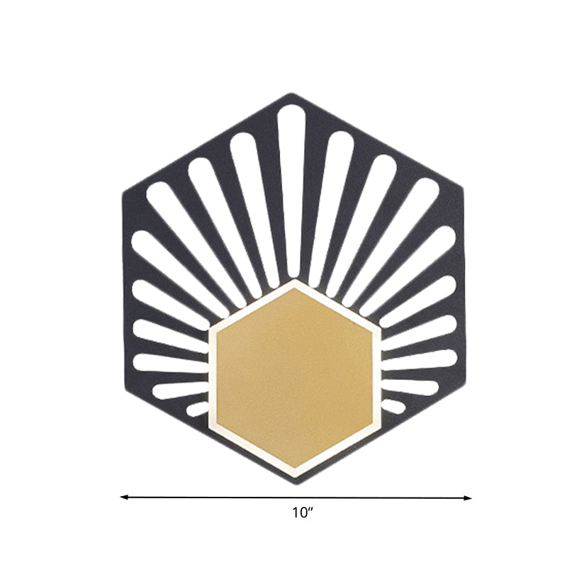 BowLift | Hexagon Wall-Mounted Light Modernist Metallic LED Nightstand Wall Lamp in Black with Fan Design, 8"/10" Wide