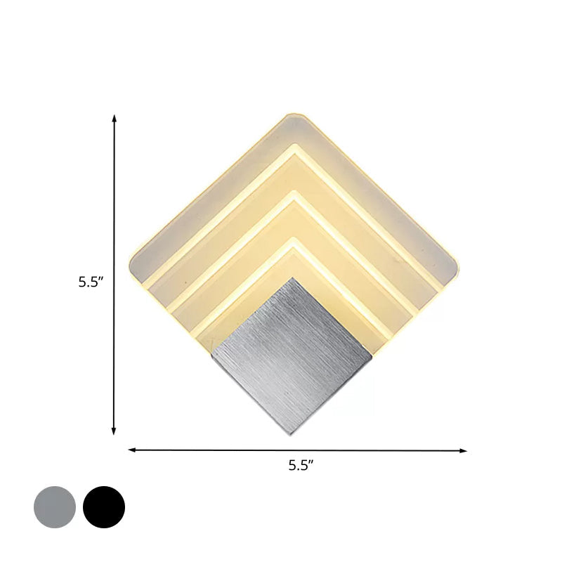 BowLift | Modernism Squared Wall Light Metal 5.5"/8" B LED Corner Wall Light in Black/Silver with Acrylic Shade