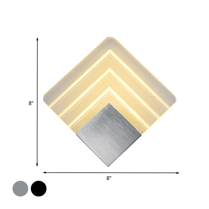 BowLift | Modernism Squared Wall Light Metal 5.5"/8" B LED Corner Wall Light in Black/Silver with Acrylic Shade