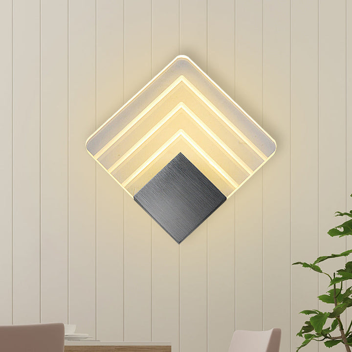 BowLift | Modernism Squared Wall Light Metal 5.5"/8" B LED Corner Wall Light in Black/Silver with Acrylic Shade