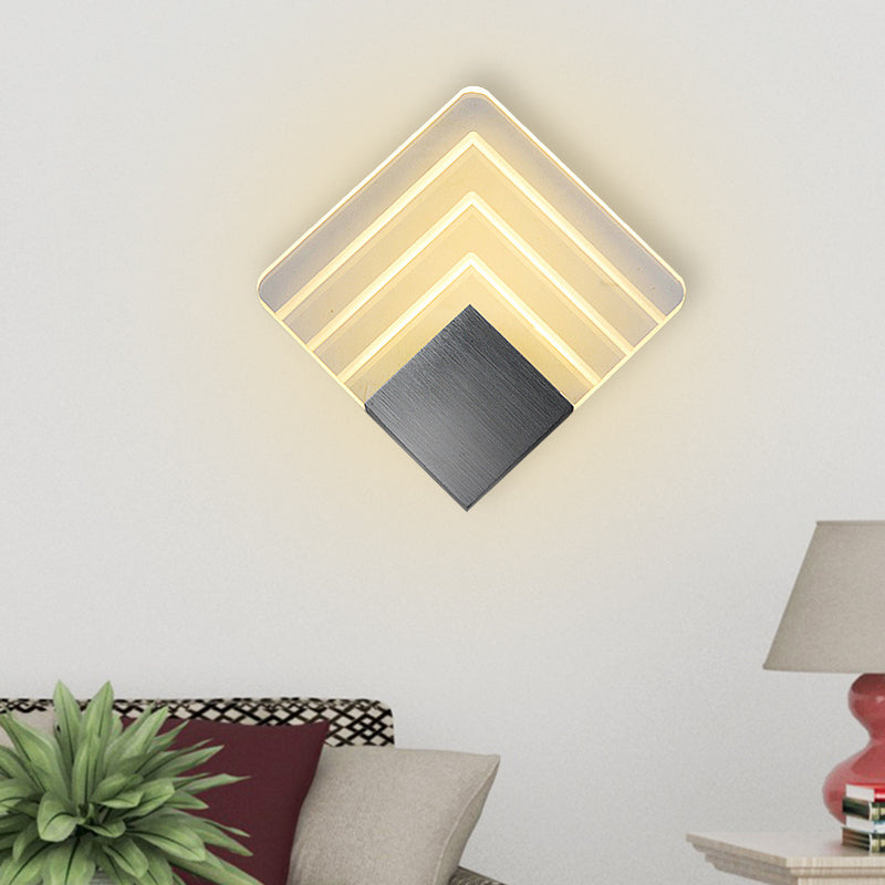 BowLift | Modernism Squared Wall Light Metal 5.5"/8" B LED Corner Wall Light in Black/Silver with Acrylic Shade