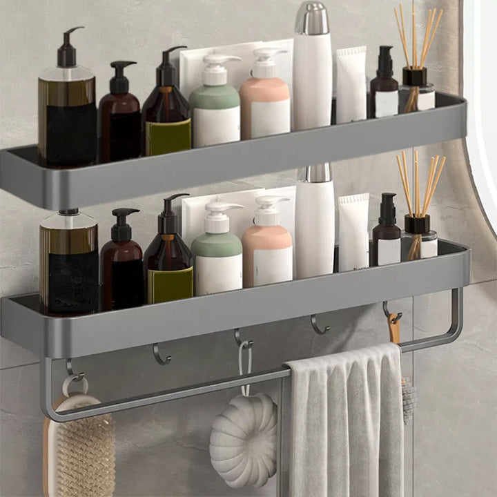 BowLift | Modern Grey 2-piece Bathroom Accessory Set, Matt Grey, Bathroom Shelf