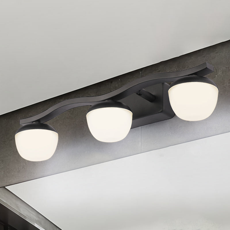 BowLift | Globe Bedroom Vanity Lamp Acrylic 3 Heads Modern Wall Lighting in Black with Wave Design