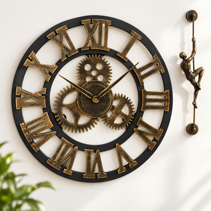 Vintage Industrial Steampunk Gear Wall Clock Bowlift