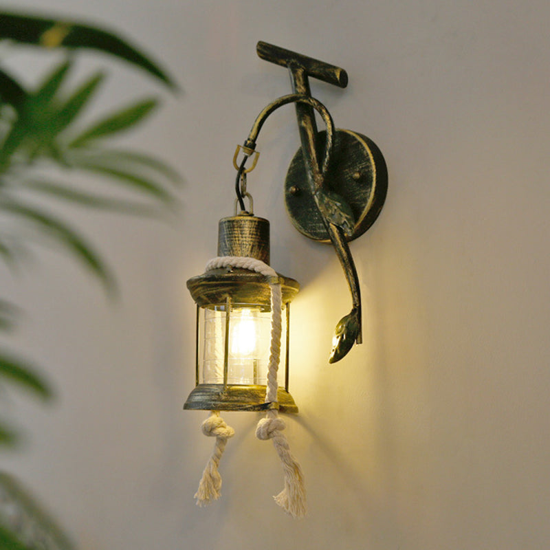 BowLift | Brass 1 Light Wall Mount Lighting Warehouse Metal Kerosene Wall Lamp Sconces with Leaf Design
