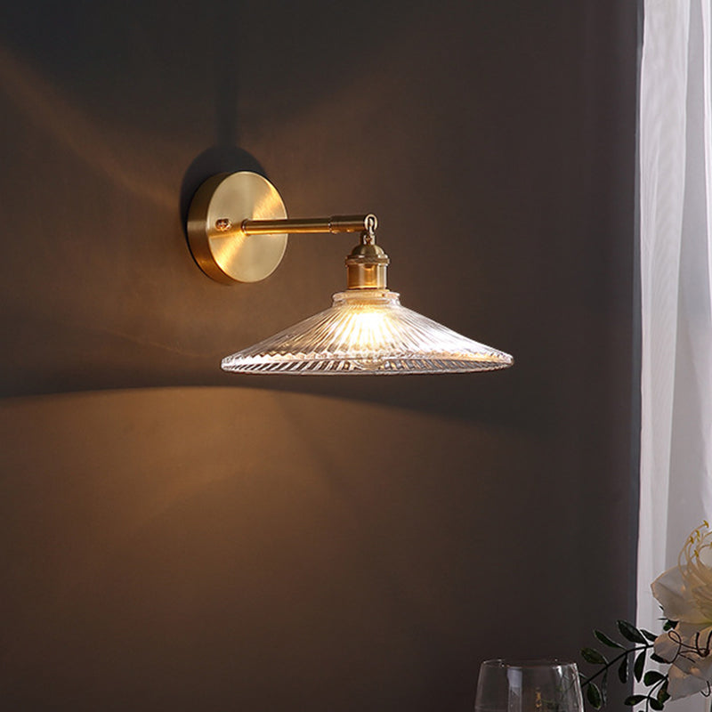 BowLift | 1 Head Nightstand Wall Light Simple Brass Wall Mounted Lamp with Wavy Clear Glass Shade