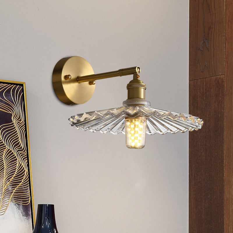 BowLift | 1 Head Nightstand Wall Light Simple Brass Wall Mounted Lamp with Wavy Clear Glass Shade