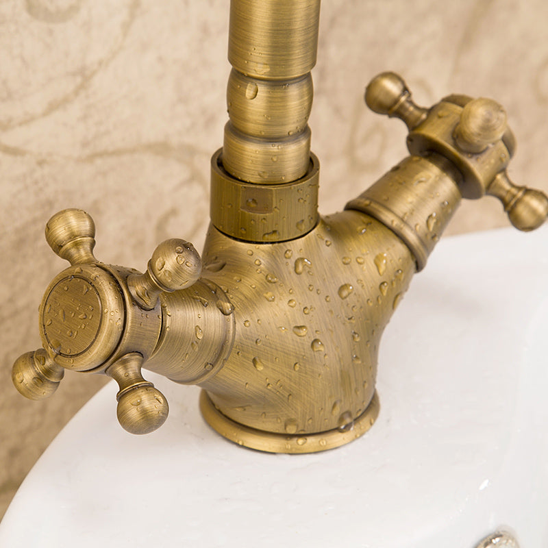 BowLift | Industrial Widespread Bathroom Faucet Cross Handle Medium Sink Faucet