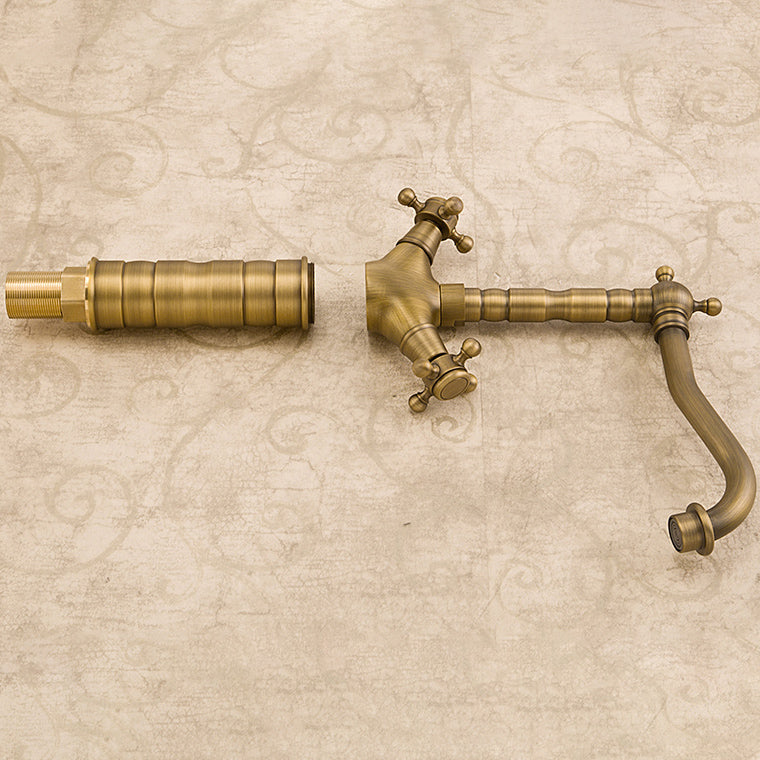 BowLift | Industrial Widespread Bathroom Faucet Cross Handle Medium Sink Faucet