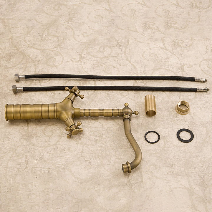 BowLift | Industrial Widespread Bathroom Faucet Cross Handle Medium Sink Faucet
