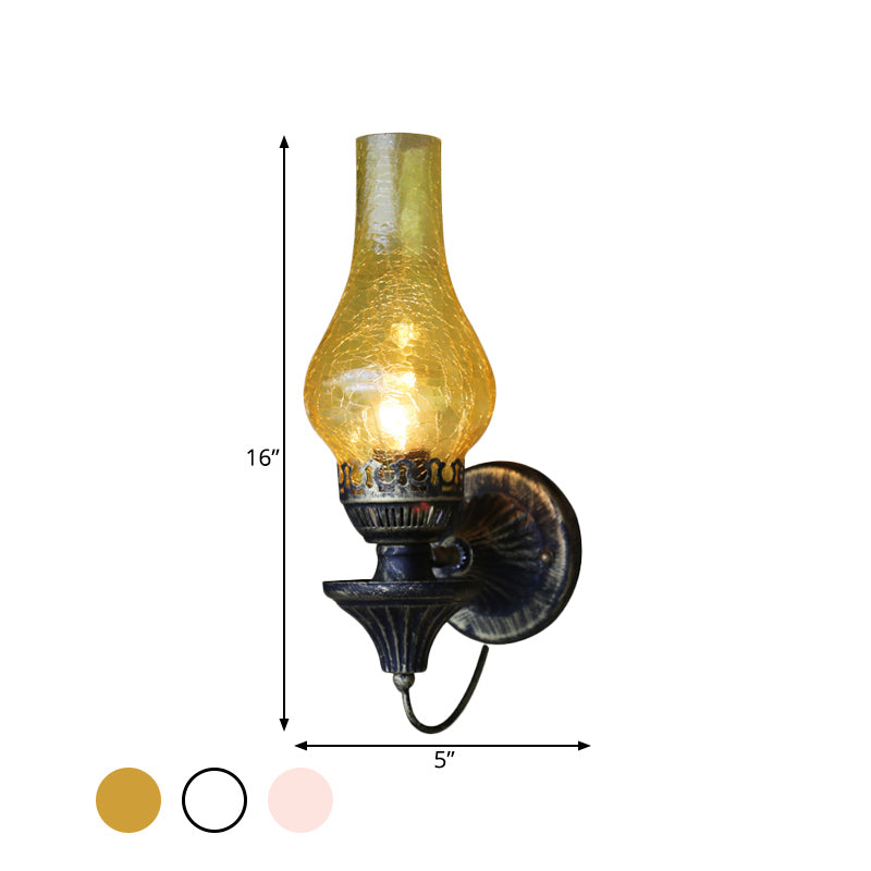 BowLift | Factory Vase Shadow Wall Lamp 1 Head Yellow/Clear Crackle Glass Wall Lighting Fixture for Outdoor
