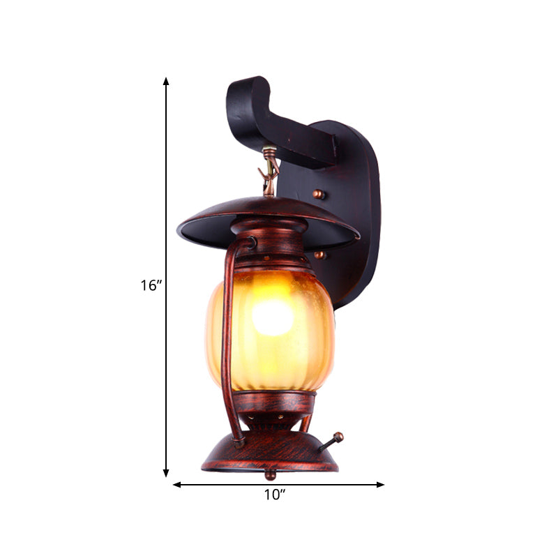 BowLift | 1 Light Wall Spotlight Lighting Loft Kerosene Amber Glass Wall Lamp in Copper for Stair