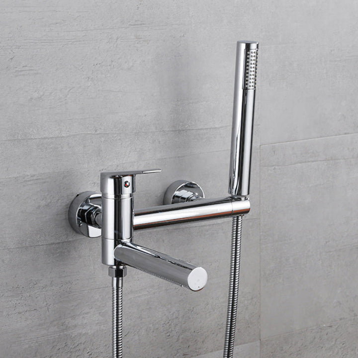 BowLift | Lever Handle Bathtub Faucet Wall Mount Shower Hose Swivel Spout Bathtub Filling with Hand Shower