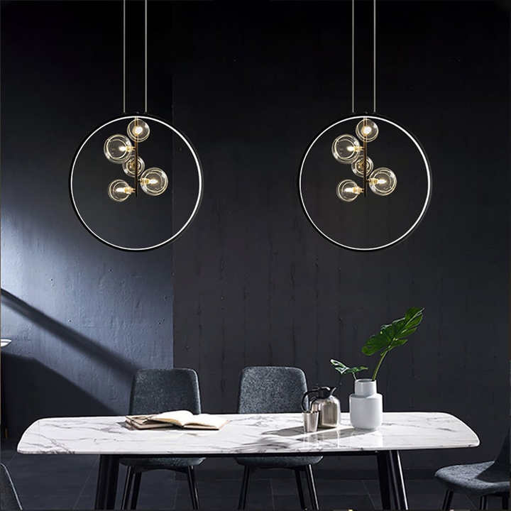 BowLift | LumoGlobe – Minimalist Black Pendant Lamp with Glass LED Sphere