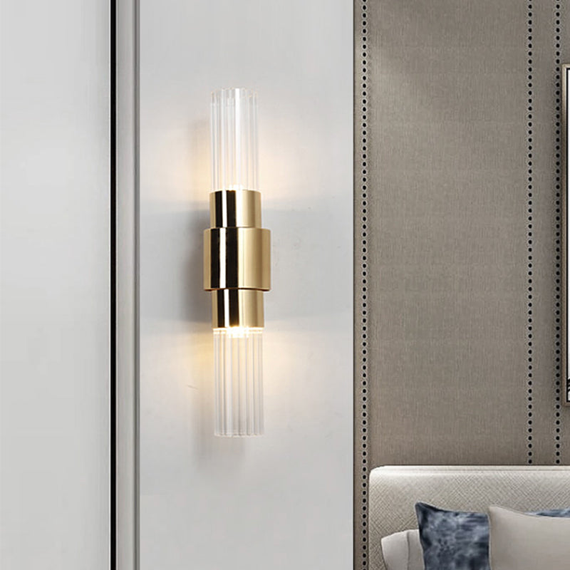 BowLift | Gold Tubular Wall Light Sconce Post Modern 2 Heads Clear Glass Wall Mounted Lamp for Bathroom