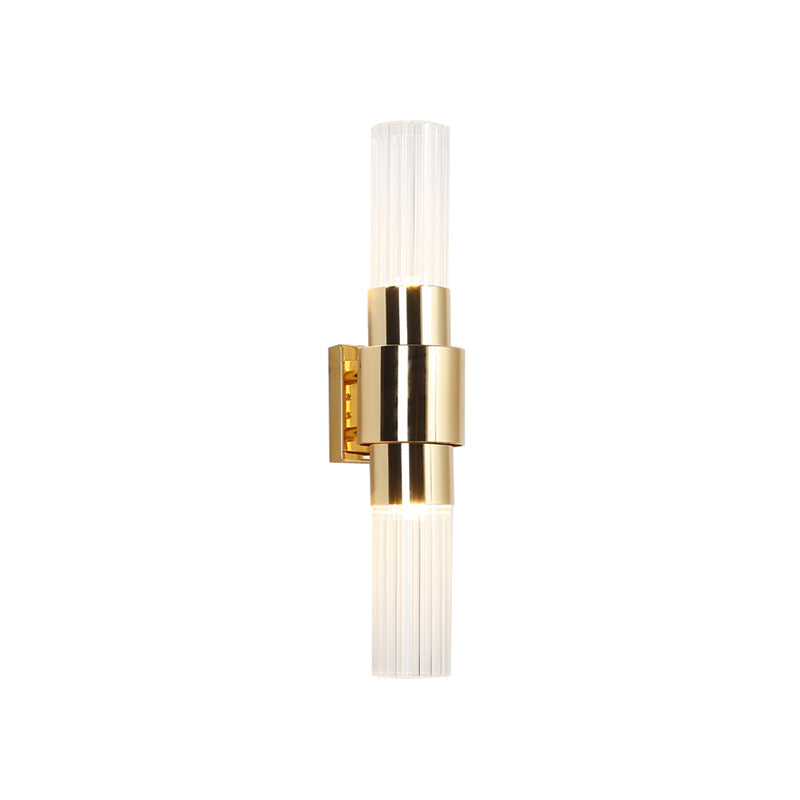 BowLift | Gold Tubular Wall Light Sconce Post Modern 2 Heads Clear Glass Wall Mounted Lamp for Bathroom