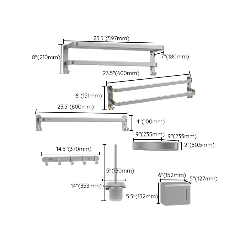 BowLift | Minimalism Gray Bathroom Accessories Set Contemporary Style Aluminum Towel Holder