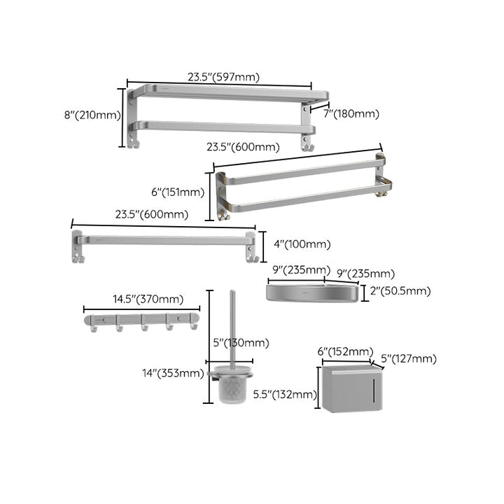 BowLift | Minimalism Gray Bathroom Accessories Set Contemporary Style Aluminum Towel Holder