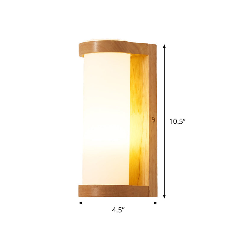 BowLift | Simple rectangular wall lamp wood 1 head corner wall embedded lamp with tubular opal glass shade