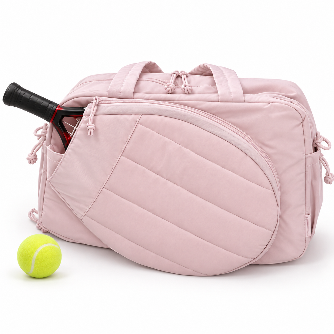 Padded Quilted Tennis Racket Duffel with External Racquet Sleeve Bowlift