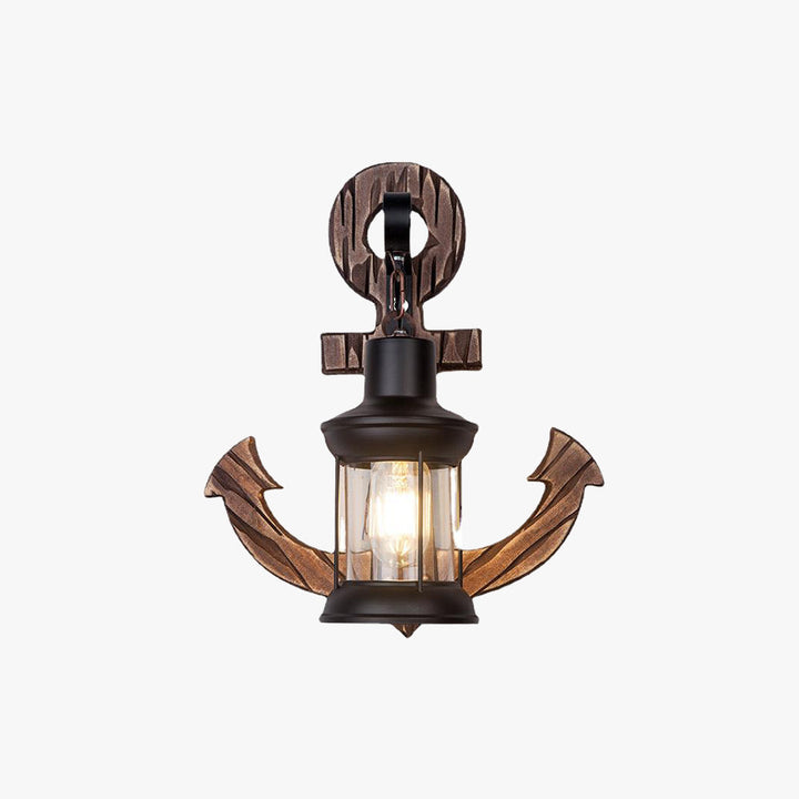Rustic wood anchor wall lamp with lantern Bowlift
