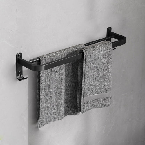 BowLift | Minimalist black bathroom accessory set paper holder towel bar bath hardware set