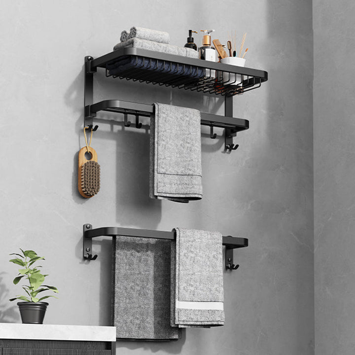 BowLift | Minimalist black bathroom accessory set paper holder towel bar bath hardware set