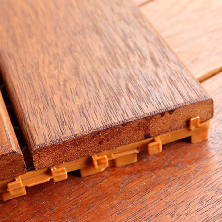 BowLift | Classic wooden deck tiles connecting composite patio tiles