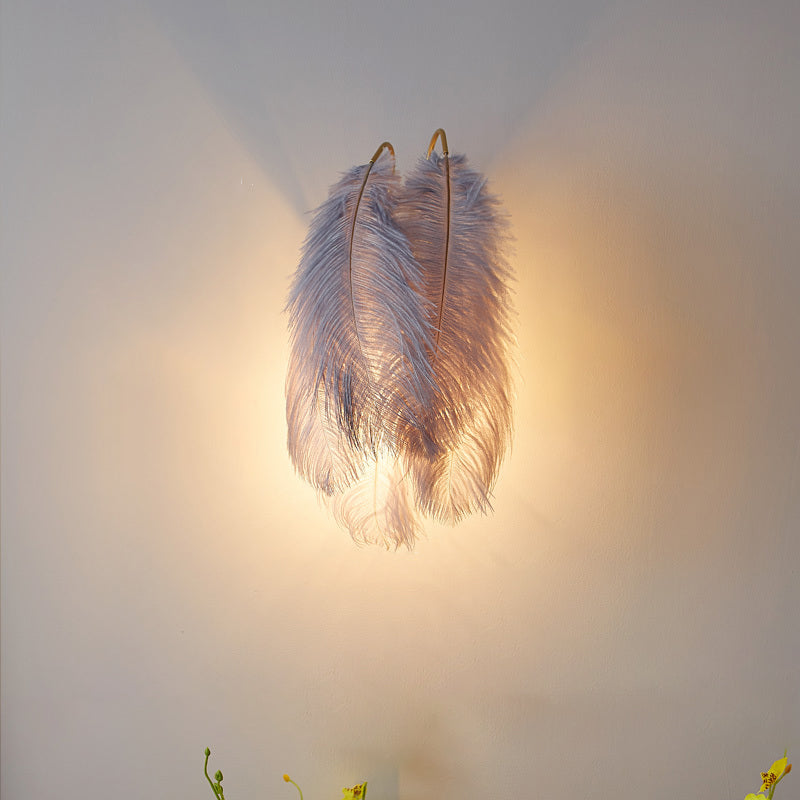 BowLift | Furry Goose Feather Wall Lamp Modernist Single-Ball Gray/White Wall Lamp Light Fixture for Living Room