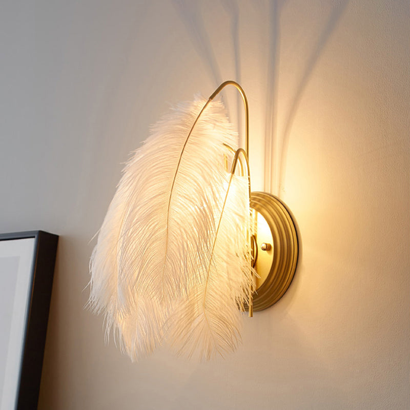BowLift | Furry Goose Feather Wall Lamp Modernist Single-Ball Gray/White Wall Lamp Light Fixture for Living Room