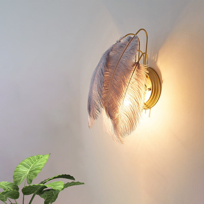 BowLift | Furry Goose Feather Wall Lamp Modernist Single-Ball Gray/White Wall Lamp Light Fixture for Living Room