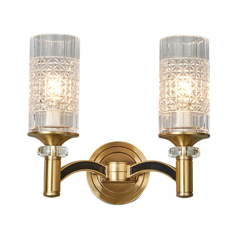 BowLift | 1/2-Head Grid Crystal Wall Light Retro Brass Cylindrical Living Room Wall Lamp Lighting