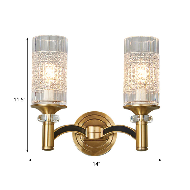 BowLift | 1/2-Head Grid Crystal Wall Light Retro Brass Cylindrical Living Room Wall Lamp Lighting