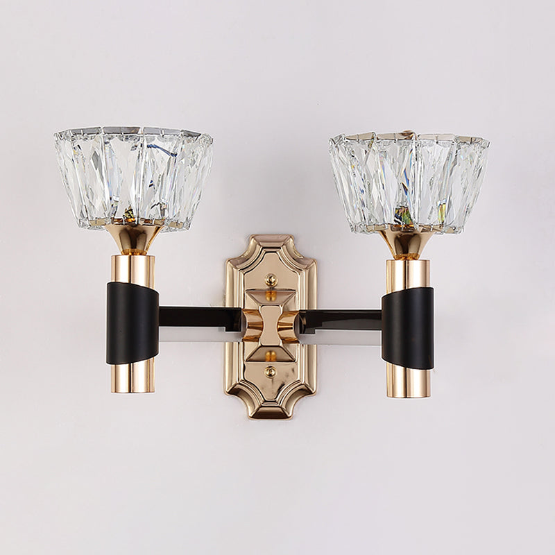 BowLift | 1/2-Light Bowl Wall Lamp Minimalist Black and Gold Crystal Block Wall Lamp