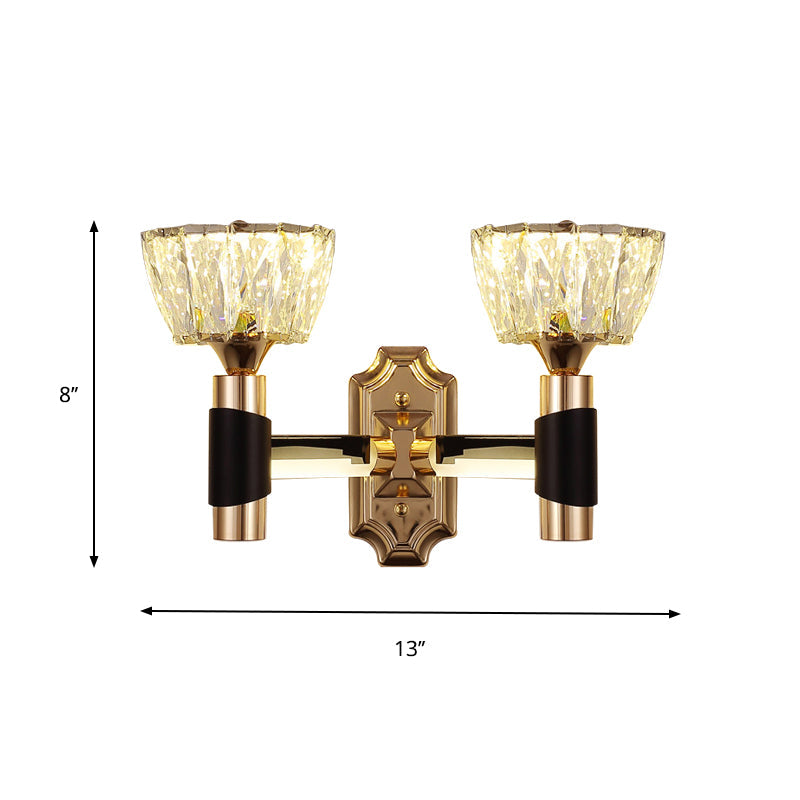 BowLift | 1/2-Light Bowl Wall Lamp Minimalist Black and Gold Crystal Block Wall Lamp
