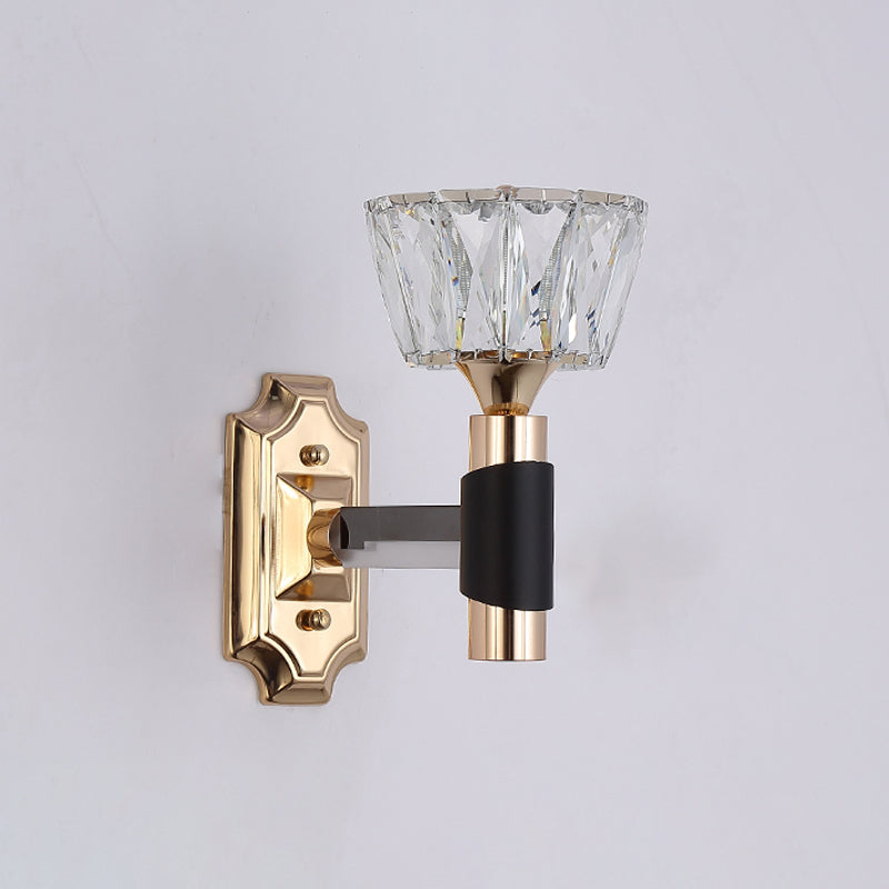 BowLift | 1/2-Light Bowl Wall Lamp Minimalist Black and Gold Crystal Block Wall Lamp