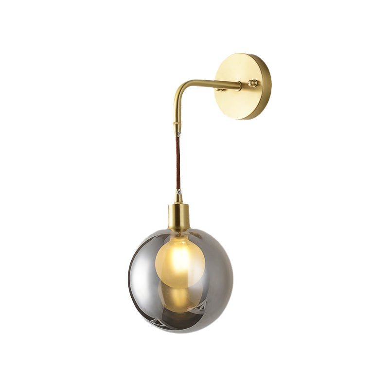 BowLift | 1 Light Corner Wall Lamp Postmodern Brass Finish Wall Mounted Lamp with Orb Smoke Gray Glass Shade