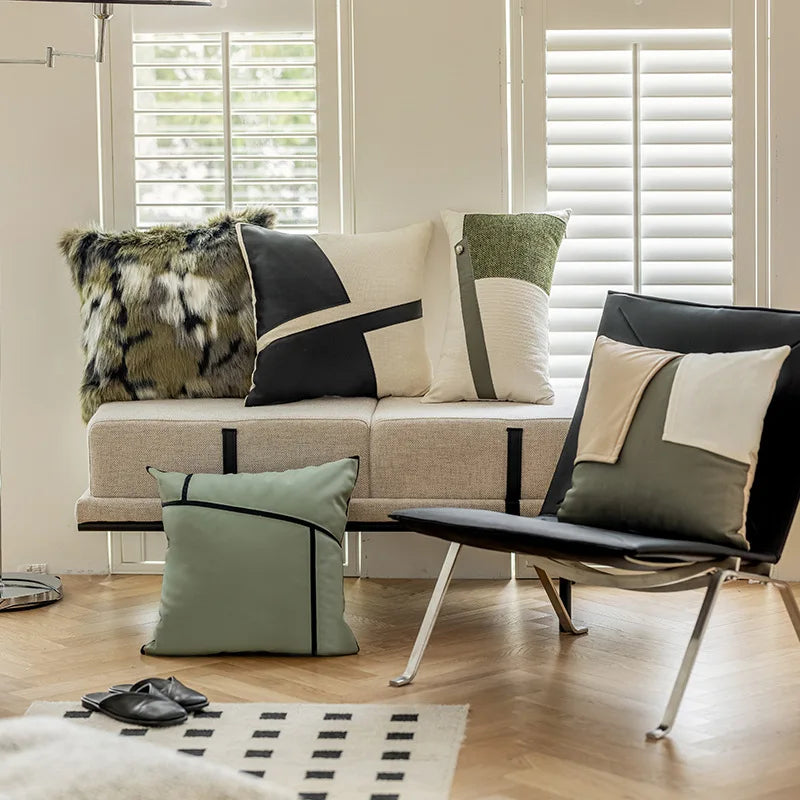 BowLift | Modern PU Leather Patchwork Cushion Cover