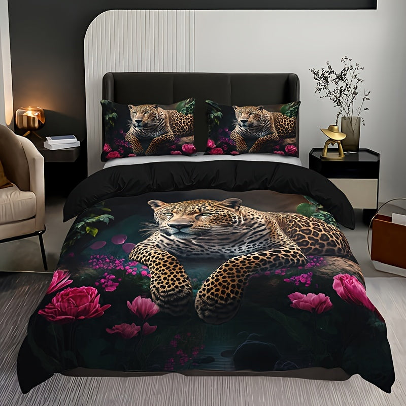 BowLift | Luxurious Animal Print Bedding Set with Rose Pattern - 3-piece
