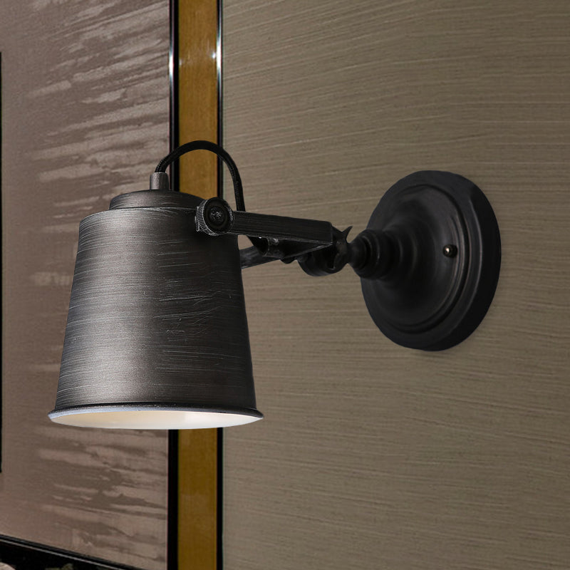 BowLift | Antique Style Bucket Wall Lamp Sconces 1 Light Iron Adjustable Wall Mounted Light in Black/Grey for Outdoor