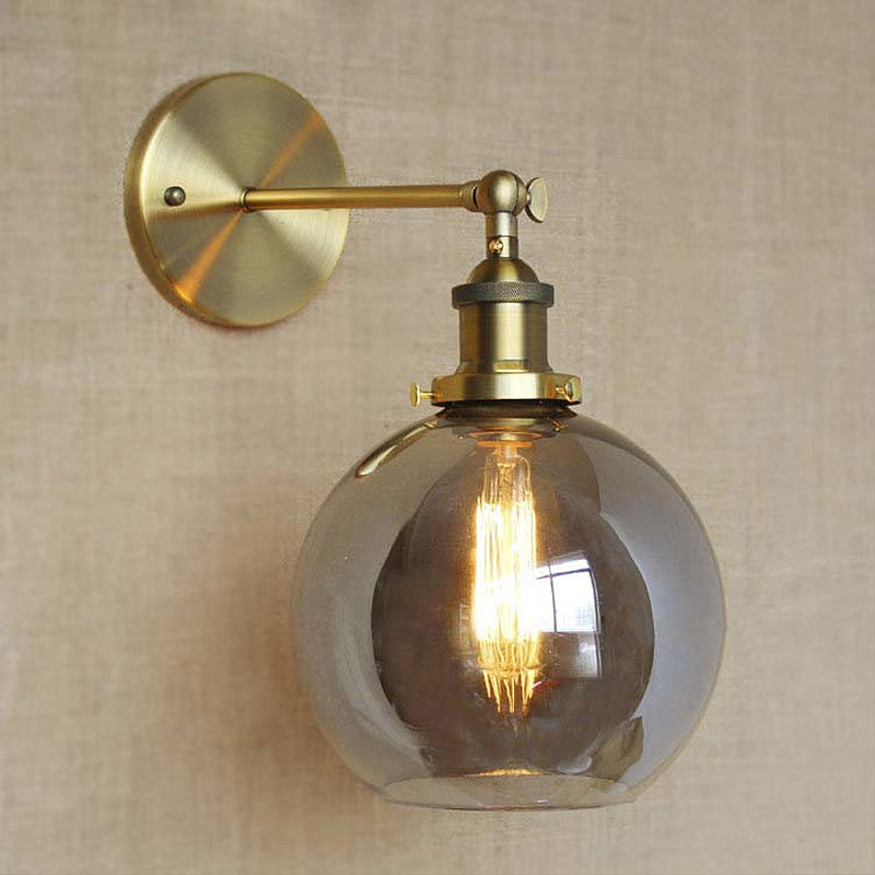 BowLift | 1 Light Blazen Shade Wall Lamp Vintage Brass Smoke Glass Wall Lamp for Coffee Shop